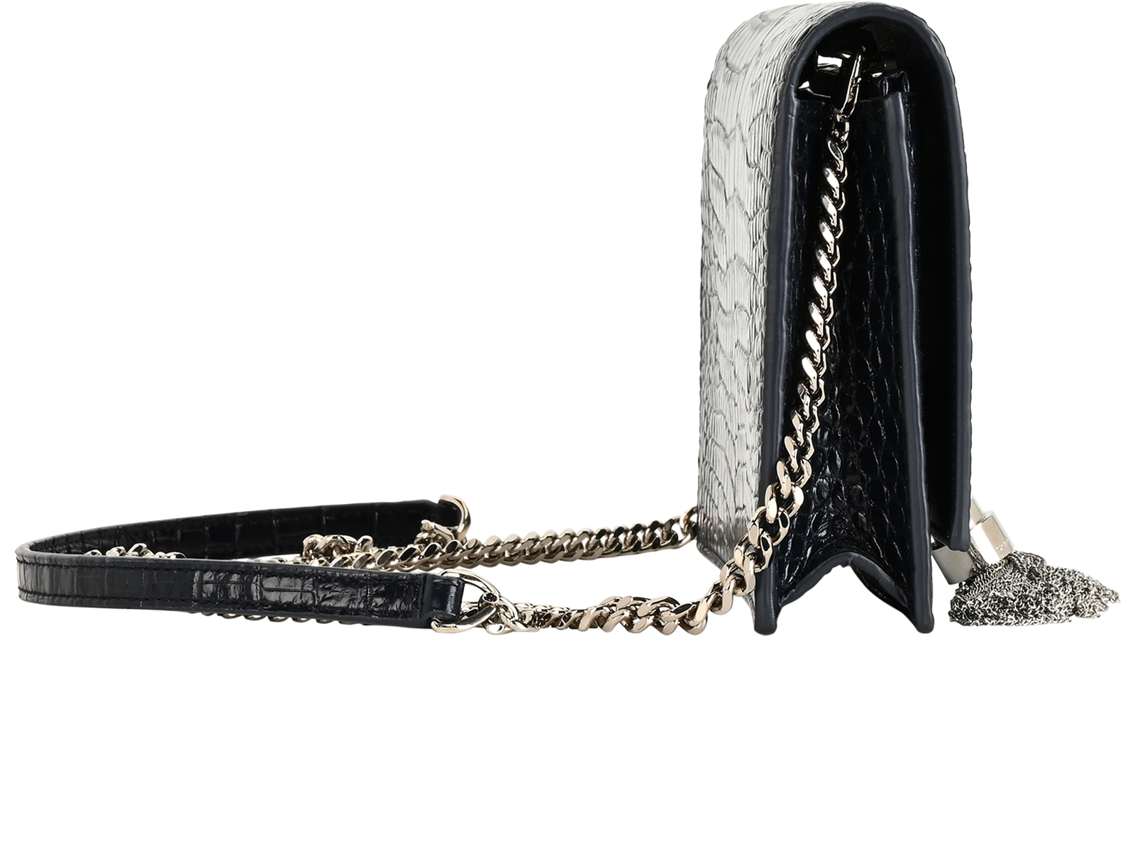 Embossed Kate Tassel Wallet On Chain, &pound;1,200, Handbags, Navy, Leather, Side view